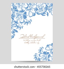 Vintage delicate invitation with flowers for wedding, marriage, bridal, birthday, Valentine's day.