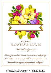 Vintage delicate invitation with flowers for wedding, marriage, bridal, birthday, Valentine's day.