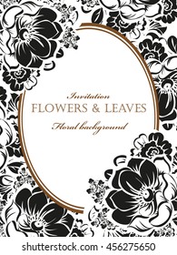Vintage delicate invitation with flowers for wedding, marriage, bridal, birthday, Valentine's day.