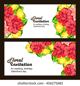 Vintage delicate invitation with flowers for wedding, marriage, bridal, birthday, Valentine's day.