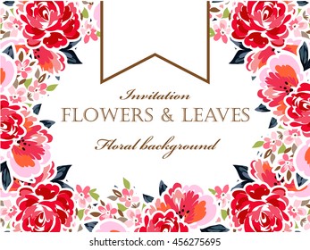 Vintage delicate invitation with flowers for wedding, marriage, bridal, birthday, Valentine's day.