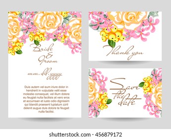 Vintage delicate invitation with flowers for wedding, marriage, bridal, birthday, Valentine's day.