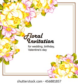 Vintage delicate invitation with flowers for wedding, marriage, bridal, birthday, Valentine's day. Romantic vector illustration.