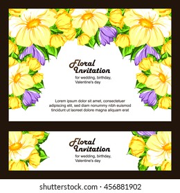 Vintage delicate invitation with flowers for wedding, marriage, bridal, birthday, Valentine's day. Romantic vector illustration.