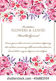 Vintage delicate invitation with flowers for wedding, marriage, bridal, birthday, Valentine's day. Romantic vector illustration.