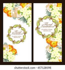 Vintage delicate invitation with flowers for wedding, marriage, bridal, birthday, Valentine's day