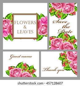 Vintage delicate invitation with flowers for wedding, marriage, bridal, birthday, Valentine's day