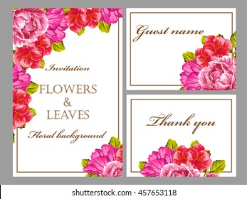 Vintage delicate invitation with flowers for wedding, marriage, bridal, birthday, Valentine's day. Romantic vector illustration.