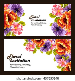 Vintage delicate invitation with flowers for wedding, marriage, bridal, birthday, Valentine's day. Romantic vector illustration.