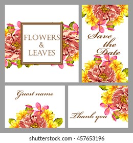 Vintage delicate invitation with flowers for wedding, marriage, bridal, birthday, Valentine's day. Romantic vector illustration.