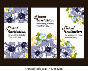 Vintage delicate invitation with flowers for wedding, marriage, bridal, birthday, Valentine's day. Romantic vector illustration.