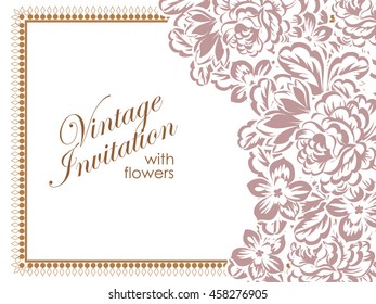 Vintage delicate invitation with flowers for wedding, marriage, bridal, birthday, Valentine's day. Romantic vector illustration.