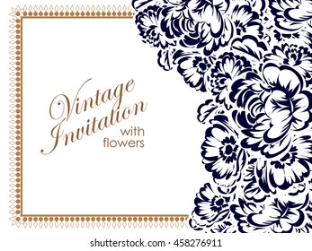 Vintage delicate invitation with flowers for wedding, marriage, bridal, birthday, Valentine's day. Romantic vector illustration.