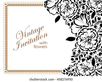 Vintage delicate invitation with flowers for wedding, marriage, bridal, birthday, Valentine's day. Romantic vector illustration.
