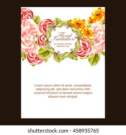 Vintage delicate invitation with flowers for wedding, marriage, bridal, birthday, Valentine's day. Romantic vector illustration.