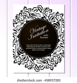 Vintage delicate invitation with flowers for wedding, marriage, bridal, birthday, Valentine's day. Romantic vector illustration.