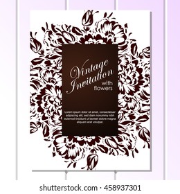 Vintage delicate invitation with flowers for wedding, marriage, bridal, birthday, Valentine's day. Romantic vector illustration.