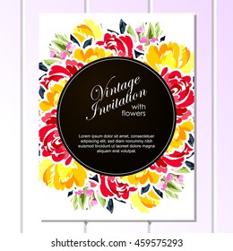 Vintage delicate invitation with flowers for wedding, marriage, bridal, birthday, Valentine's day. Romantic vector illustration.