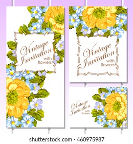 Vintage delicate invitation with flowers for wedding, marriage, bridal, birthday, Valentine's day. Romantic vector illustration.