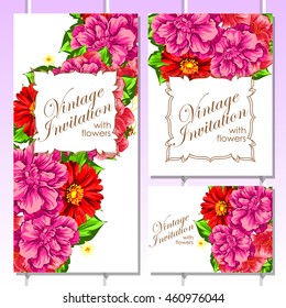 Vintage delicate invitation with flowers for wedding, marriage, bridal, birthday, Valentine's day. Romantic vector illustration.