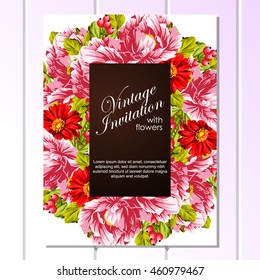 Vintage delicate invitation with flowers for wedding, marriage, bridal, birthday, Valentine's day. Romantic vector illustration.
