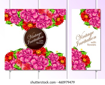 Vintage delicate invitation with flowers for wedding, marriage, bridal, birthday, Valentine's day. Romantic vector illustration.