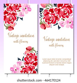 Vintage delicate invitation with flowers for wedding, marriage, bridal, birthday, Valentine's day. Romantic vector illustration.