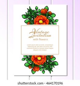 Vintage delicate invitation with flowers for wedding, marriage, bridal, birthday, Valentine's day. Romantic vector illustration.