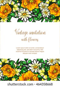 Vintage delicate invitation with flowers for wedding, marriage, bridal, birthday, Valentine's day.