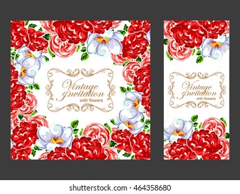 Vintage delicate invitation with flowers for wedding, marriage, bridal, birthday, Valentine's day.