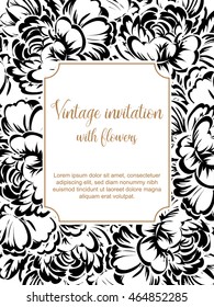 Vintage delicate invitation with flowers for wedding, marriage, bridal, birthday, Valentine's day. Romantic vector illustration.