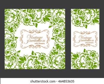 Vintage delicate invitation with flowers for wedding, marriage, bridal, birthday, Valentine's day. Romantic vector illustration.