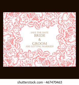 Vintage delicate invitation with flowers for wedding, marriage, bridal, birthday, Valentine's day. Romantic vector illustration.