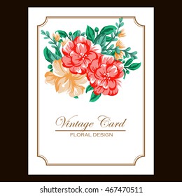 Vintage delicate invitation with flowers for wedding, marriage, bridal, birthday, Valentine's day. Romantic vector illustration.