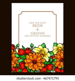 Vintage delicate invitation with flowers for wedding, marriage, bridal, birthday, Valentine's day. Romantic vector illustration.