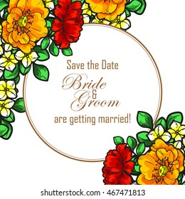 Vintage delicate invitation with flowers for wedding, marriage, bridal, birthday, Valentine's day. Romantic vector illustration.