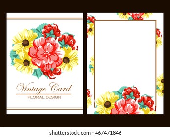 Vintage delicate invitation with flowers for wedding, marriage, bridal, birthday, Valentine's day. Romantic vector illustration.