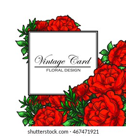 Vintage delicate invitation with flowers for wedding, marriage, bridal, birthday, Valentine's day. Romantic vector illustration.