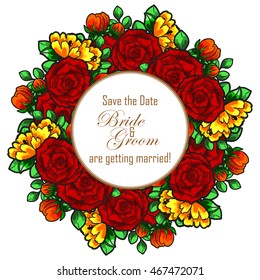 Vintage delicate invitation with flowers for wedding, marriage, bridal, birthday, Valentine's day. Romantic vector illustration.