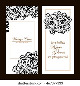 Vintage delicate invitation with flowers for wedding, marriage, bridal, birthday, Valentine's day. Romantic vector illustration.