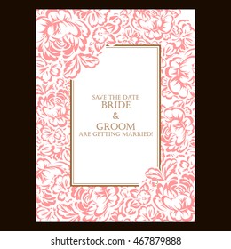 Vintage delicate invitation with flowers for wedding, marriage, bridal, birthday, Valentine's day. Romantic vector illustration.