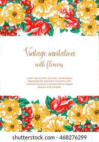 Vintage delicate invitation with flowers for wedding, marriage, bridal, birthday, Valentine's day. Romantic vector illustration.