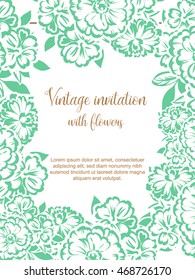 Vintage delicate invitation with flowers for wedding, marriage, bridal, birthday, Valentine's day.