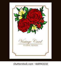 Vintage delicate invitation with flowers for wedding, marriage, bridal, birthday, Valentine's day. Romantic vector illustration.