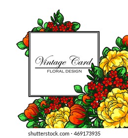 Vintage delicate invitation with flowers for wedding, marriage, bridal, birthday, Valentine's day. Romantic vector illustration.