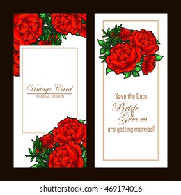 Vintage delicate invitation with flowers for wedding, marriage, bridal, birthday, Valentine's day. Romantic vector illustration.