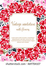 Vintage delicate invitation with flowers for wedding, marriage, bridal, birthday, Valentine's day.