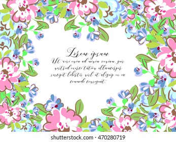 Vintage delicate invitation with flowers for wedding, marriage, bridal, birthday, Valentine's day. Romantic vector illustration.