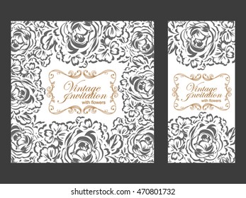 Vintage delicate invitation with flowers for wedding, marriage, bridal, birthday, Valentine's day. Romantic vector illustration.