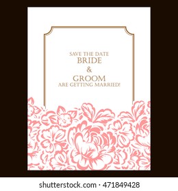 Vintage delicate invitation with flowers for wedding, marriage, bridal, birthday, Valentine's day.